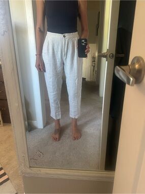 Cropped White Linen Pants
